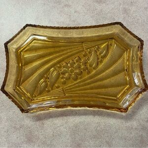 Vintage Amber Glass Floral Pattern Vanity Tray Depression Glass